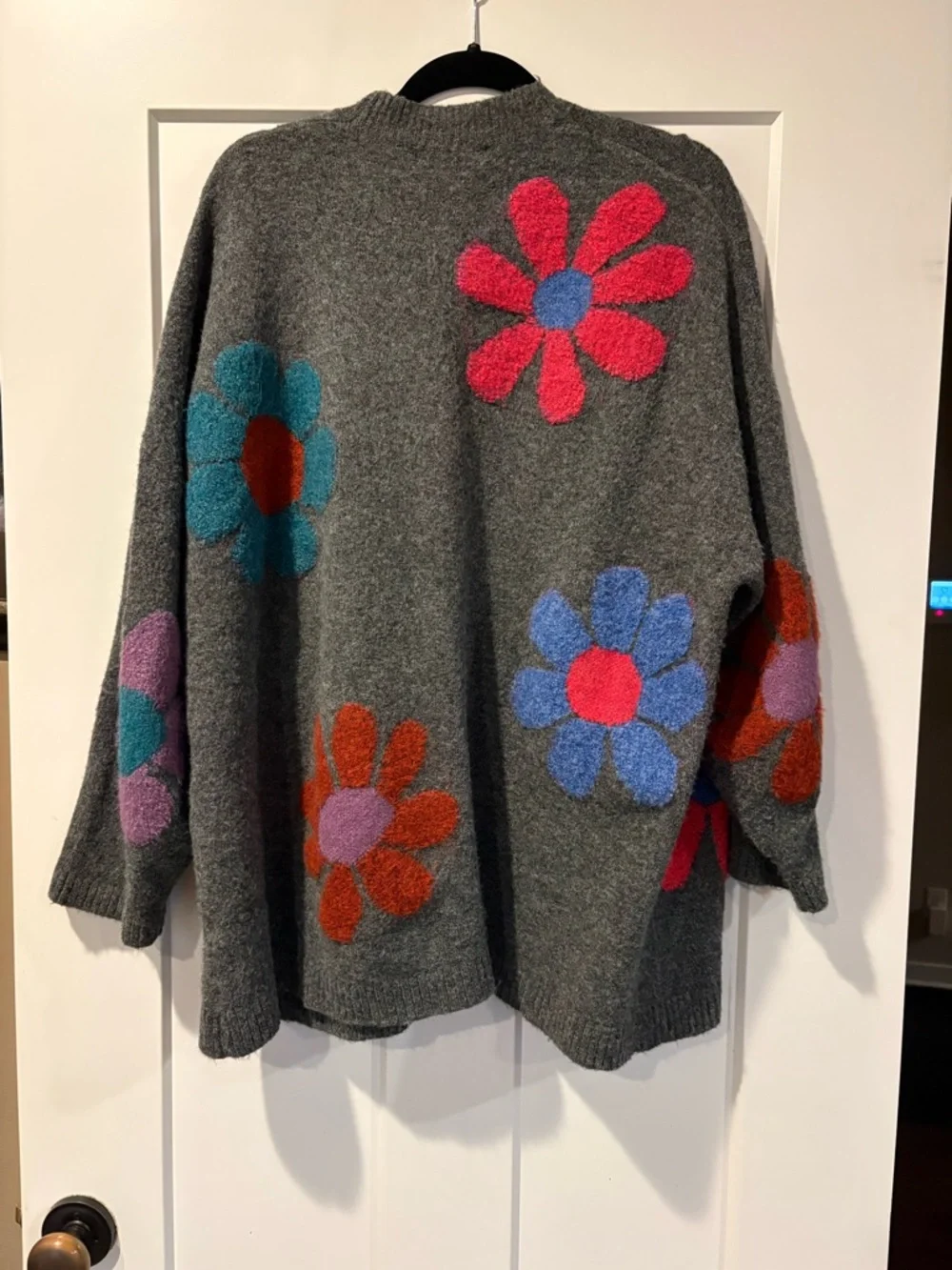NATURAL LIFE Gray Open-Front Cardigan with Multicolor Floral Motifs - Picture 2 of 2